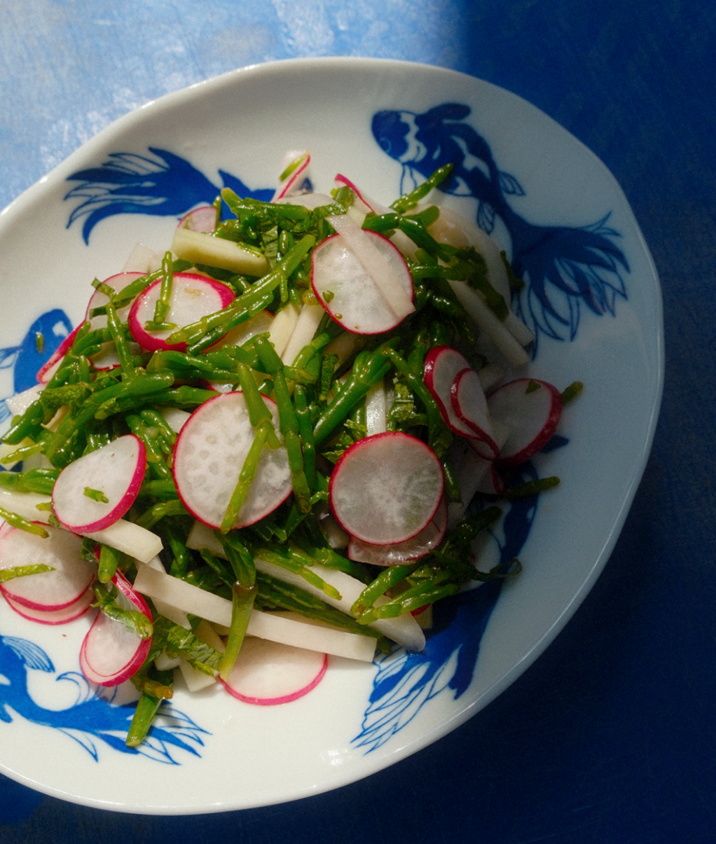 Zeekraalsalade met koolrabi, radijs en munt Phans