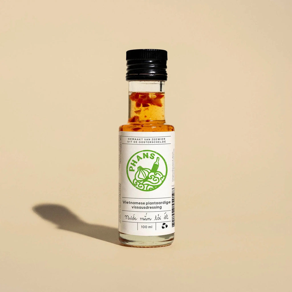 Phans Vietnamese vissausdressing fish sauce nuoc mam fish vegan veganistisch alternatief plantaardig zeewier kombu wakame plantbased fishsauce nuoc cham fish sauce dressing